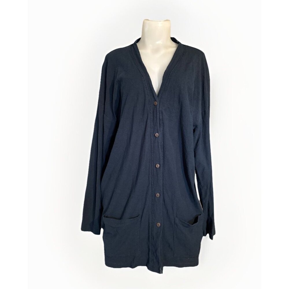 Free People FP BEACH Women's Button Front Cardigan Navy Blue Textured med.